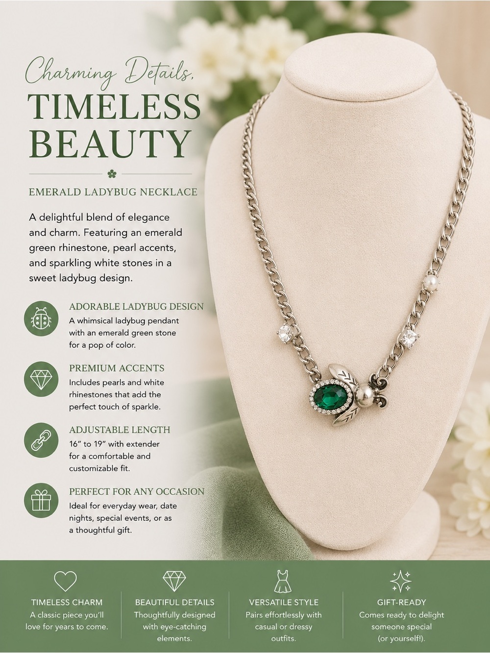 paparazzi Emerald Ladybug Pendant Necklace with Pearls